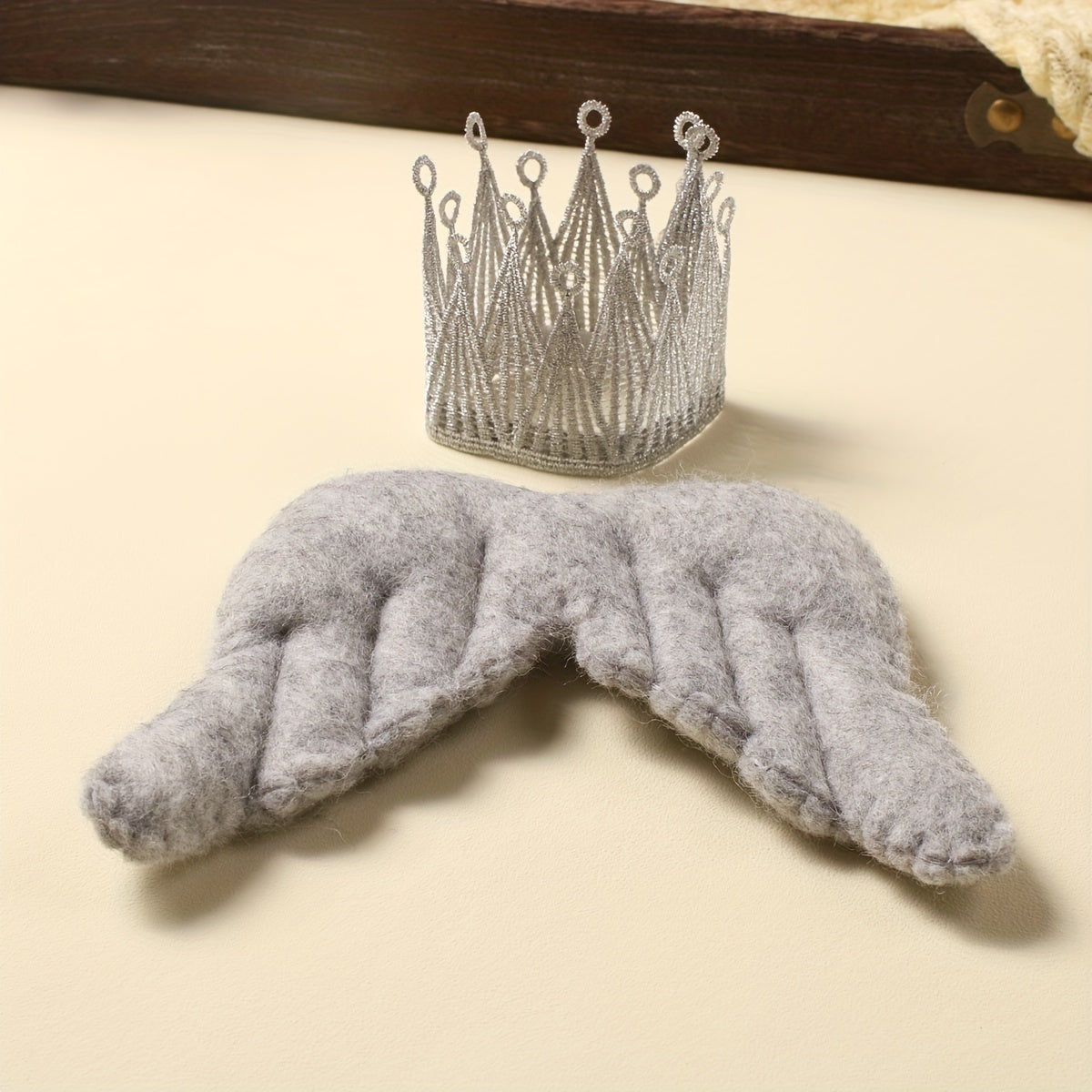 Newborn Wool Felt Angel Wings Crown Baby Photography Set