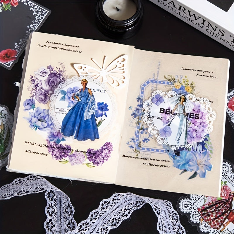 30pcs Vintage Flowers Stickers Lace Decal Collage Art Supplies Diy Paper