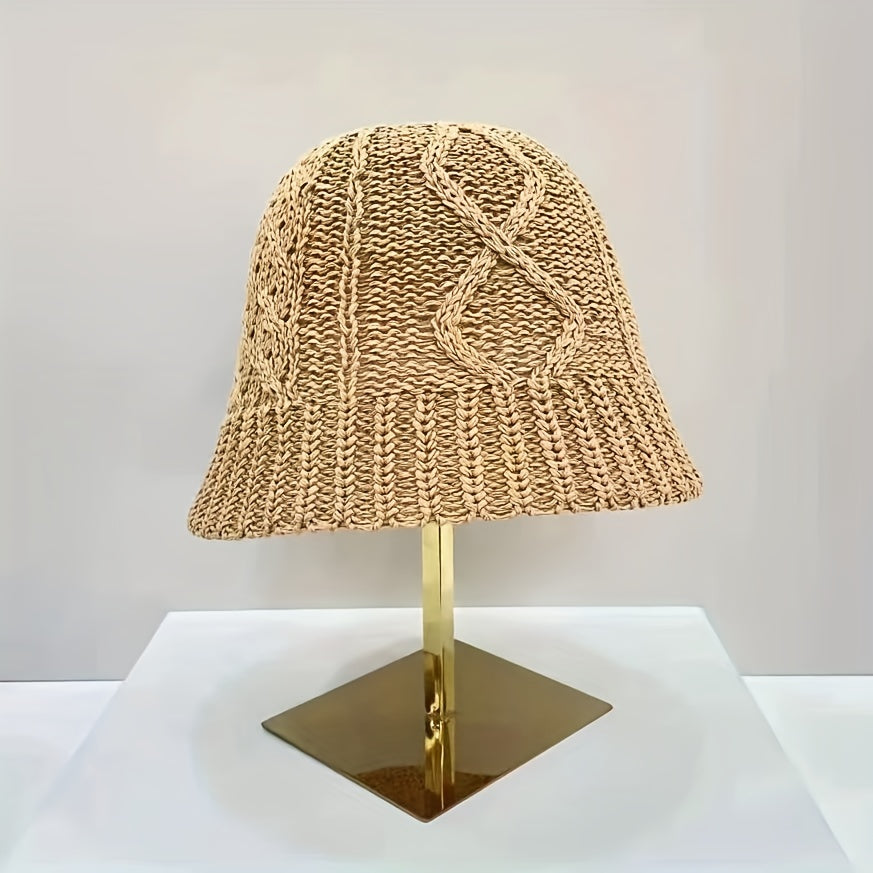 Ribbed Crochet Bucket Hat Solid Hollow Breathable Cloche