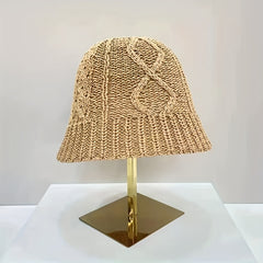 Ribbed Crochet Bucket Hat Solid Hollow Breathable Cloche