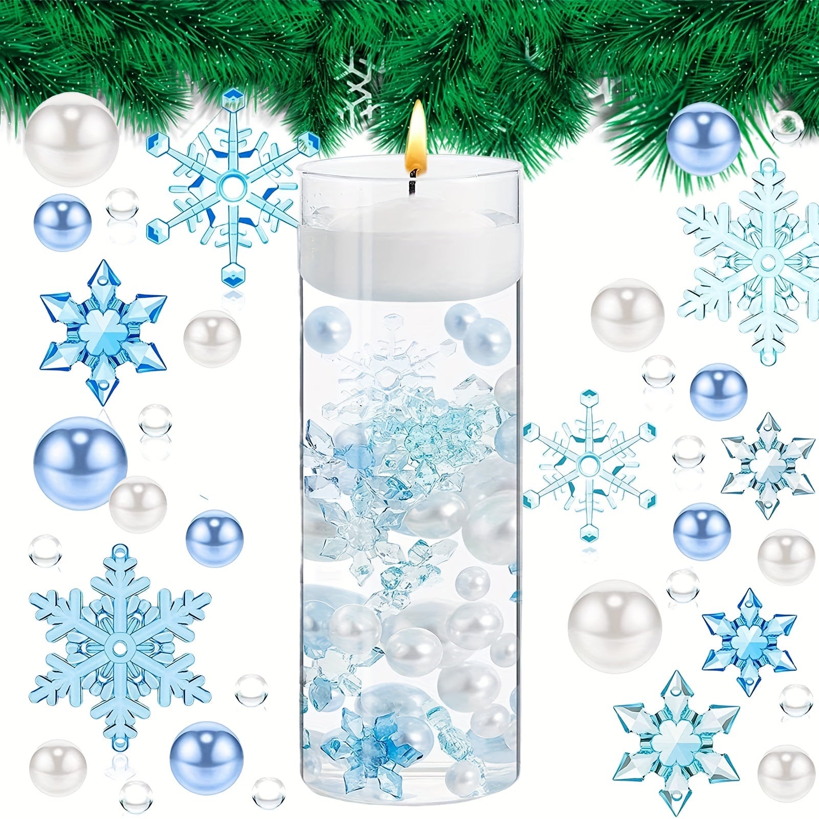 Christmas Vase Snowflake Decoration Kit Pearl Water Floating Candle