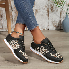 Leopard Print Lace Up Low Top Sporty Sneakers