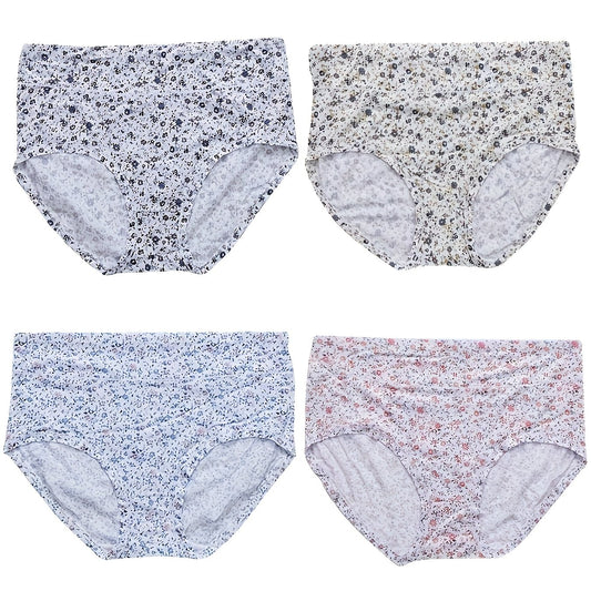 4 Pack Plus Size Panties Set Women's Plus Ditsy Floral Print High Waist