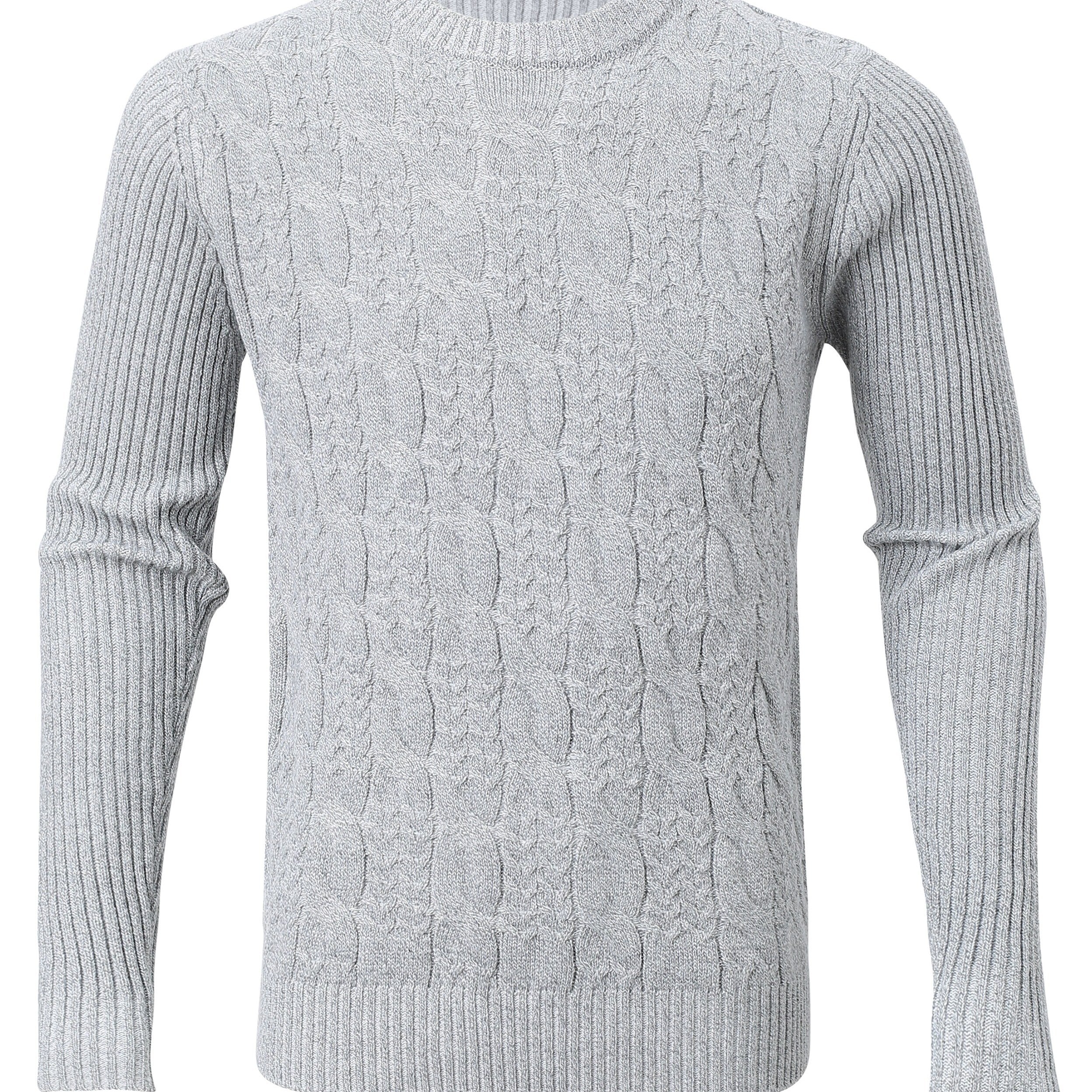Solid Cable Sweater Men's Warm Crew Neck Pullover For Fall Winter