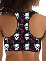 Floral Skull Print Plus Size Halloween Crop Tank Top