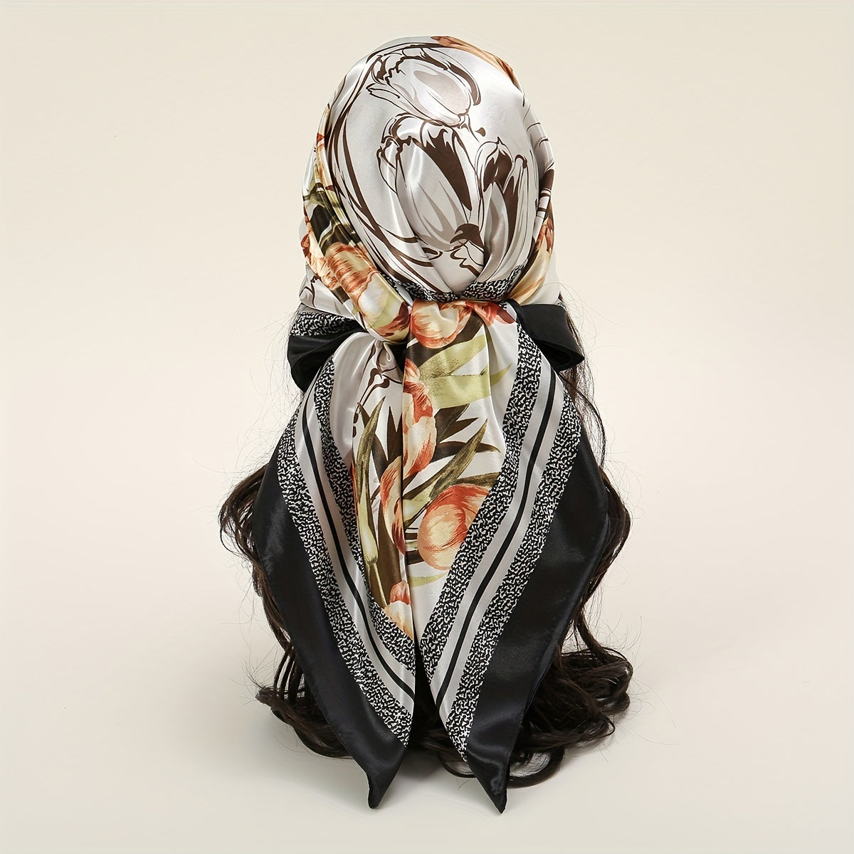 Tulip Rose Print Bandana Silk Square Scarf Head Wrap