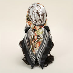 Tulip Rose Print Bandana Silk Square Scarf Head Wrap