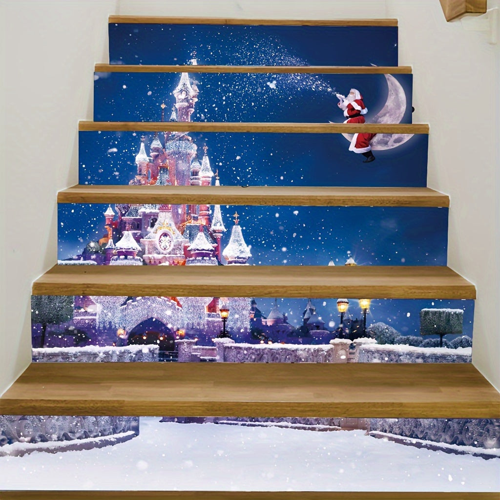 6pcs Christmas Stairs Stickers 99 X 17 Self Adhesive Santa Claus Decor