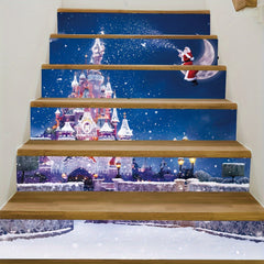6pcs Christmas Stairs Stickers 99 X 17 Self Adhesive Santa Claus Decor