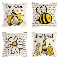 Bee Pattern Linen Throw Pillow Cover for Home Decor 17.7'x17.7'