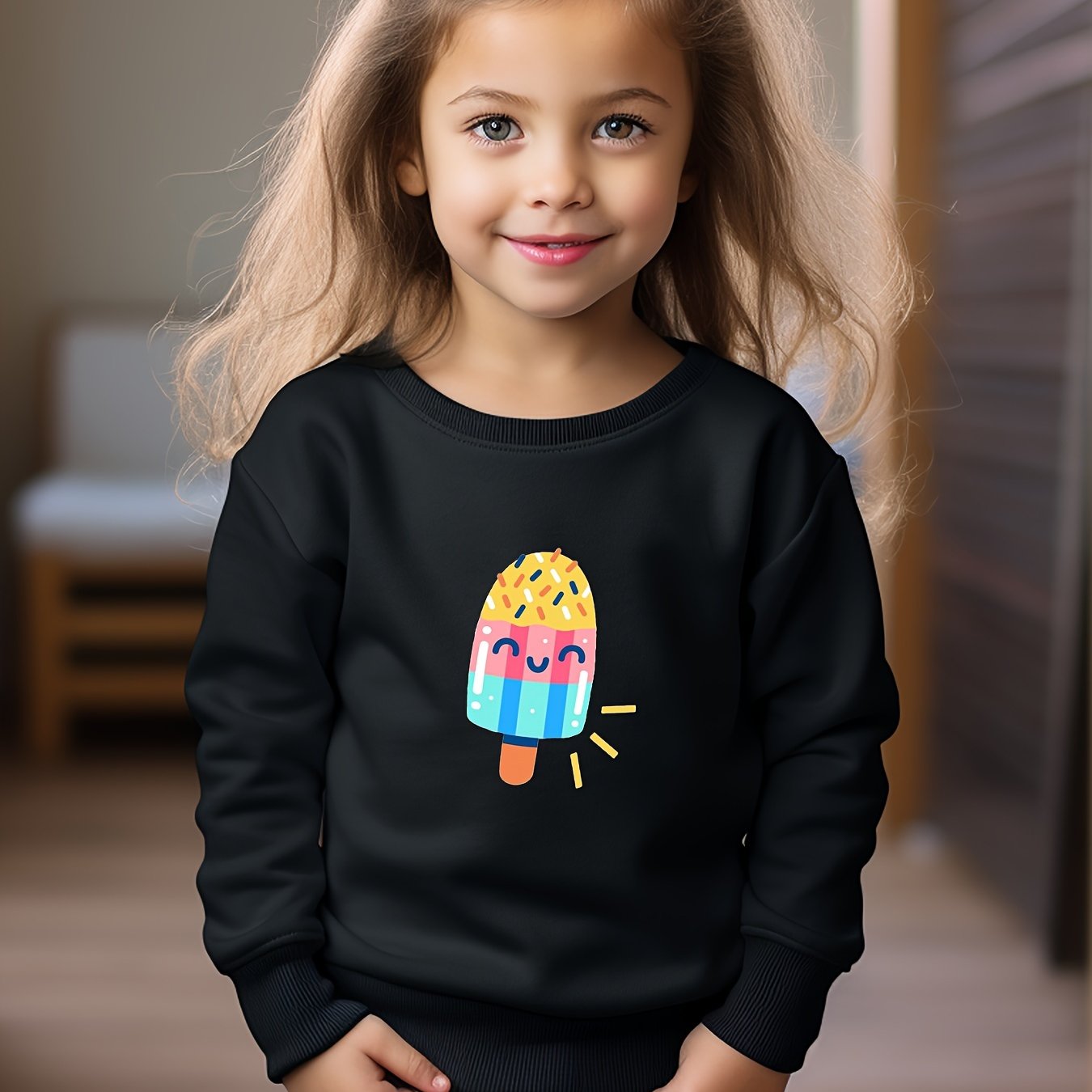 Cartoon Ice Cream Graphic Sweatshirt for Kids