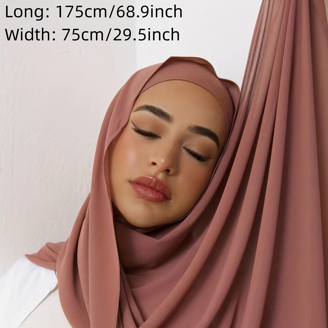 Solid Pearl Chiffon Muslim Hijab Lightweight Breathable Long Turban