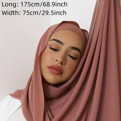 Solid Pearl Chiffon Muslim Hijab Lightweight Breathable Long Turban