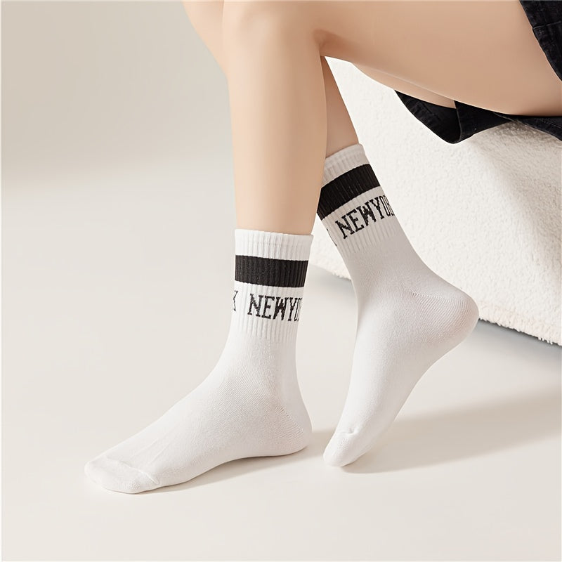 6 Pairs Letter Print Comfy Mid Tube Socks Women's Stockings