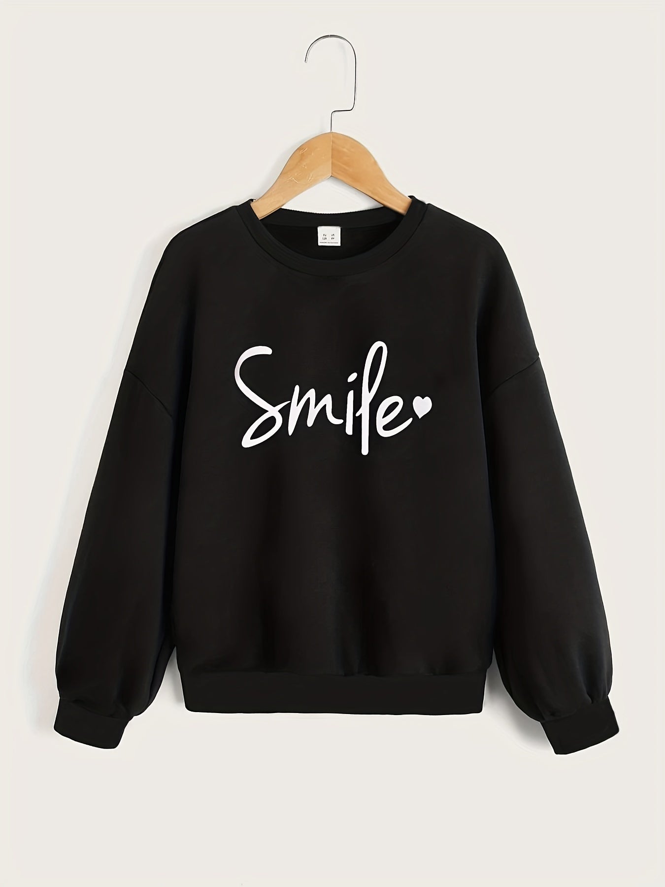 Girls' Smile Letter Print Pullovers Crew Neck Sweatshirt