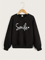 Girls' Smile Letter Print Pullovers Crew Neck Sweatshirt