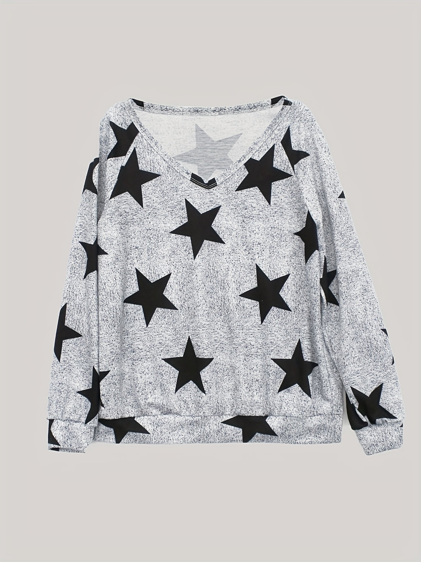 Star Print V Neck Sweatshirt Casual Long Sleeve Pullover for Spring & Fall