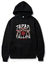 Japanese Architecture Print Men's Hooded Sweatshirt for Autumn Winter