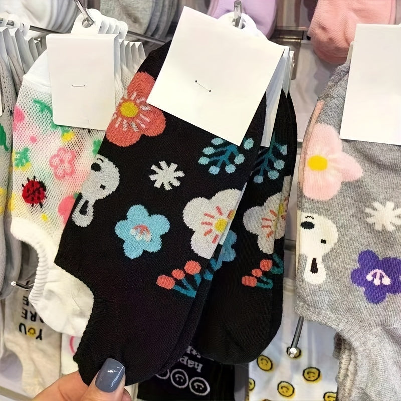 10 Pairs Girls Cartoon Rabbit Boat Socks, Breathable and Comfortable