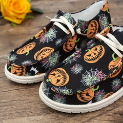 Halloween Pumpkin Pattern Slip On Sneakers Lightweight Comfortable Shoes