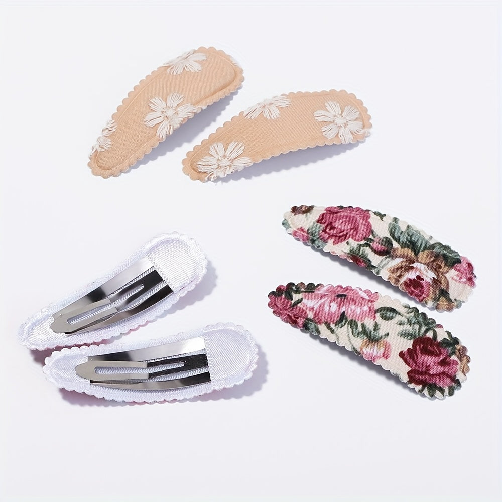 10pcs Baby Girls Embroidered Striped Plaid Floral Hair Clip Headwear