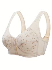 Floral Print Front Buckle Wireless Bra for Women