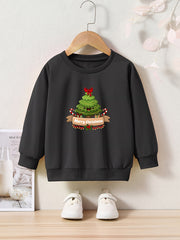 Candy Cane Tree Graphic Crew Neck Long Sleeve Sweatshirt for Kids