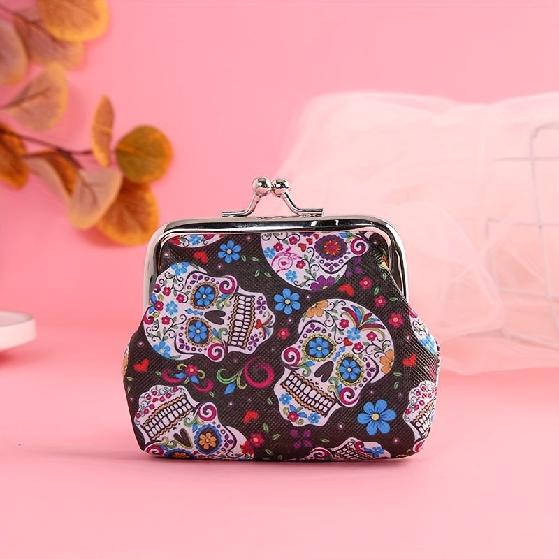 Skull Flower Coin Purse Buckle Wallet Vintage Design