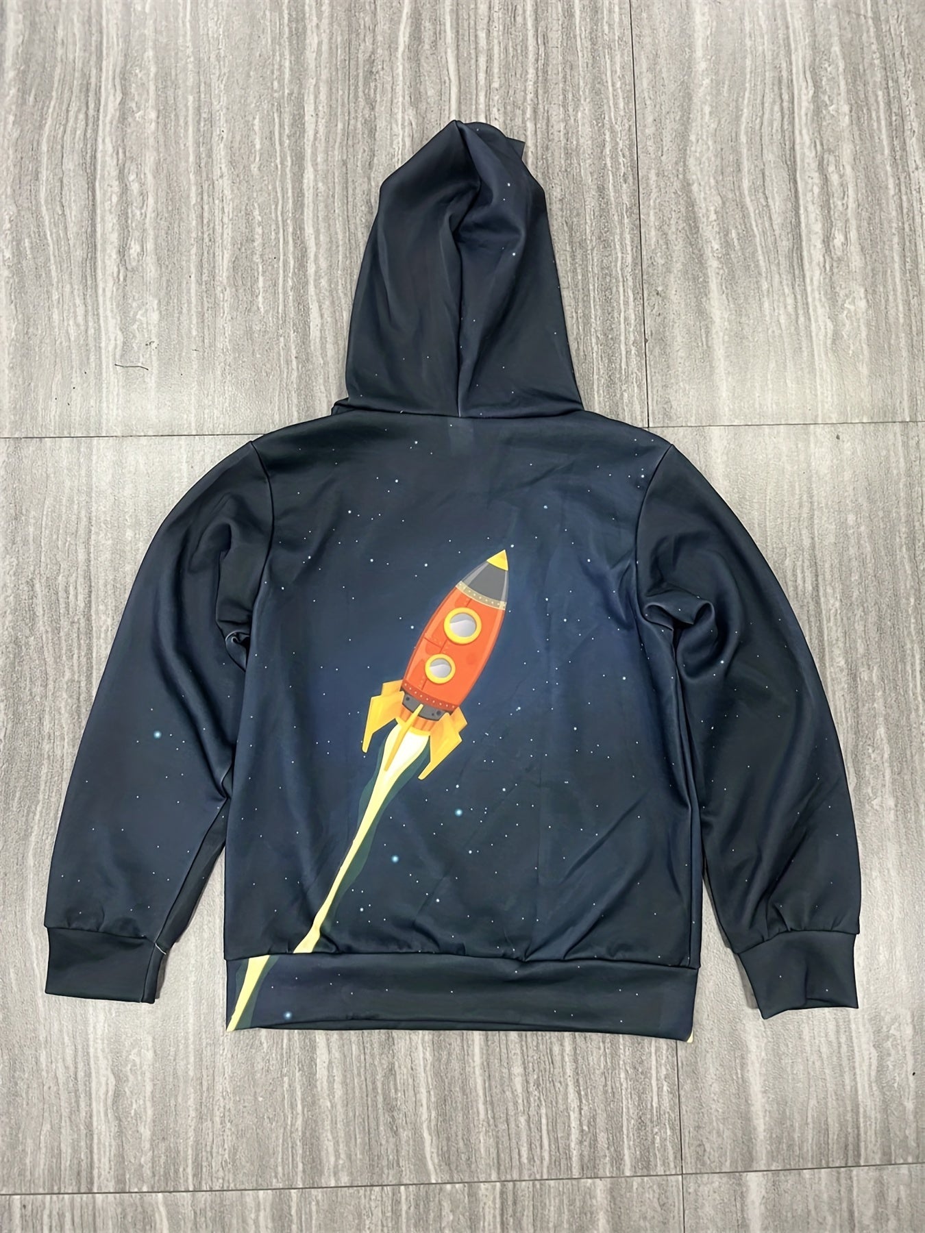 Boy's Galaxy & Rocket Graphic Hoodie Stretch 3D Print Hooded Sweatshirt