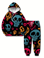 Skull Print Men's Casual Hoodie Sweatpants Set