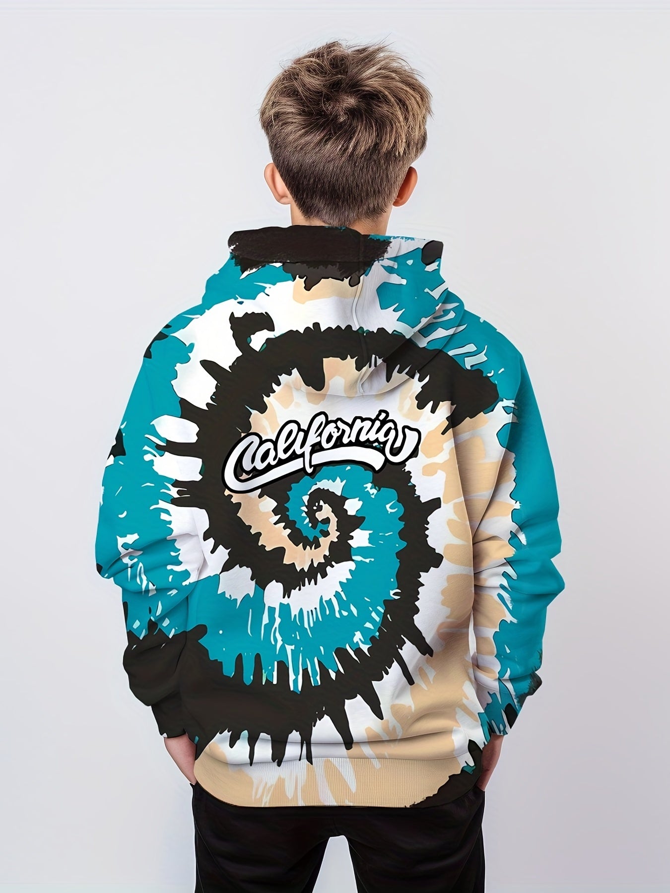 Spiral 3D Print Boys Hooded Sweatshirt for Spring Fall