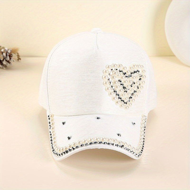 Faux Pearl Heart Baseball Cap Women's Dad Hat