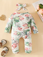 Baby Girl Flower Drawing Graphic Long Sleeve Romper