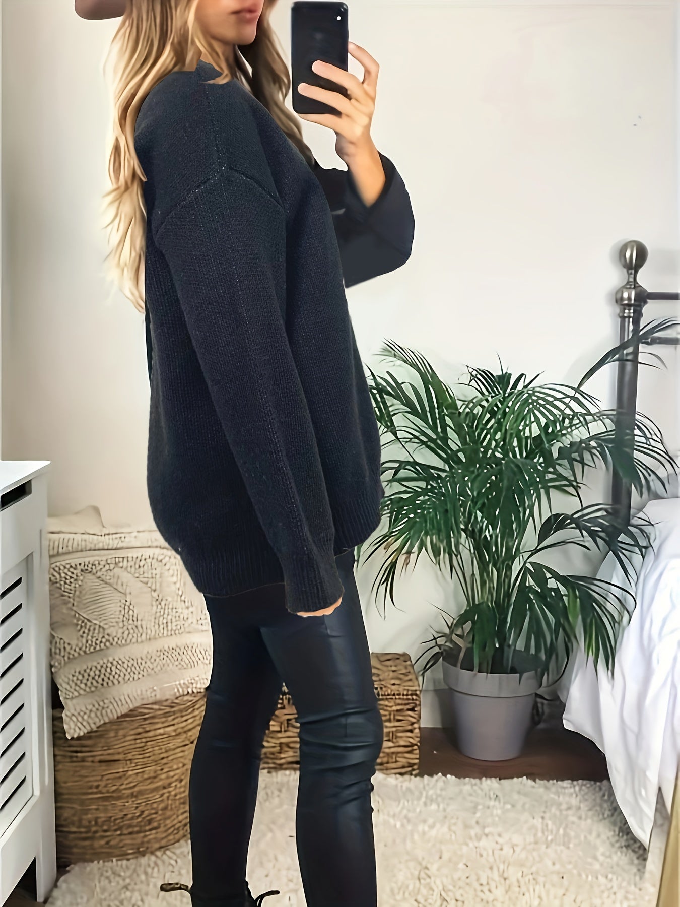 Casual Star Print Round Neck Tunic Sweater