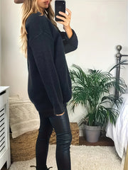 Casual Star Print Round Neck Tunic Sweater