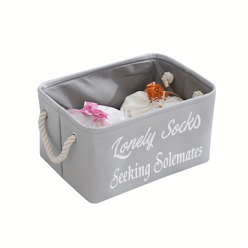 Large Fabric Storage Box w/ Rope Handles - Lonely Sock Seeking Solema