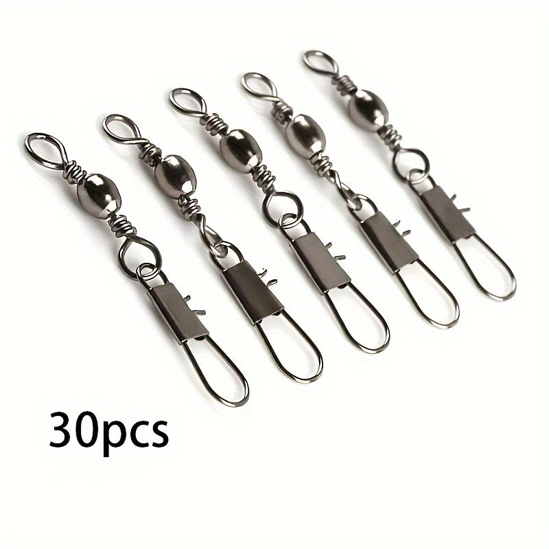 30pcs Fishhook Connectors Barrel Swivel Safety Snap Solid Ring Fishing
