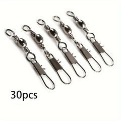 30pcs Fishhook Connectors Barrel Swivel Safety Snap Solid Ring Fishing