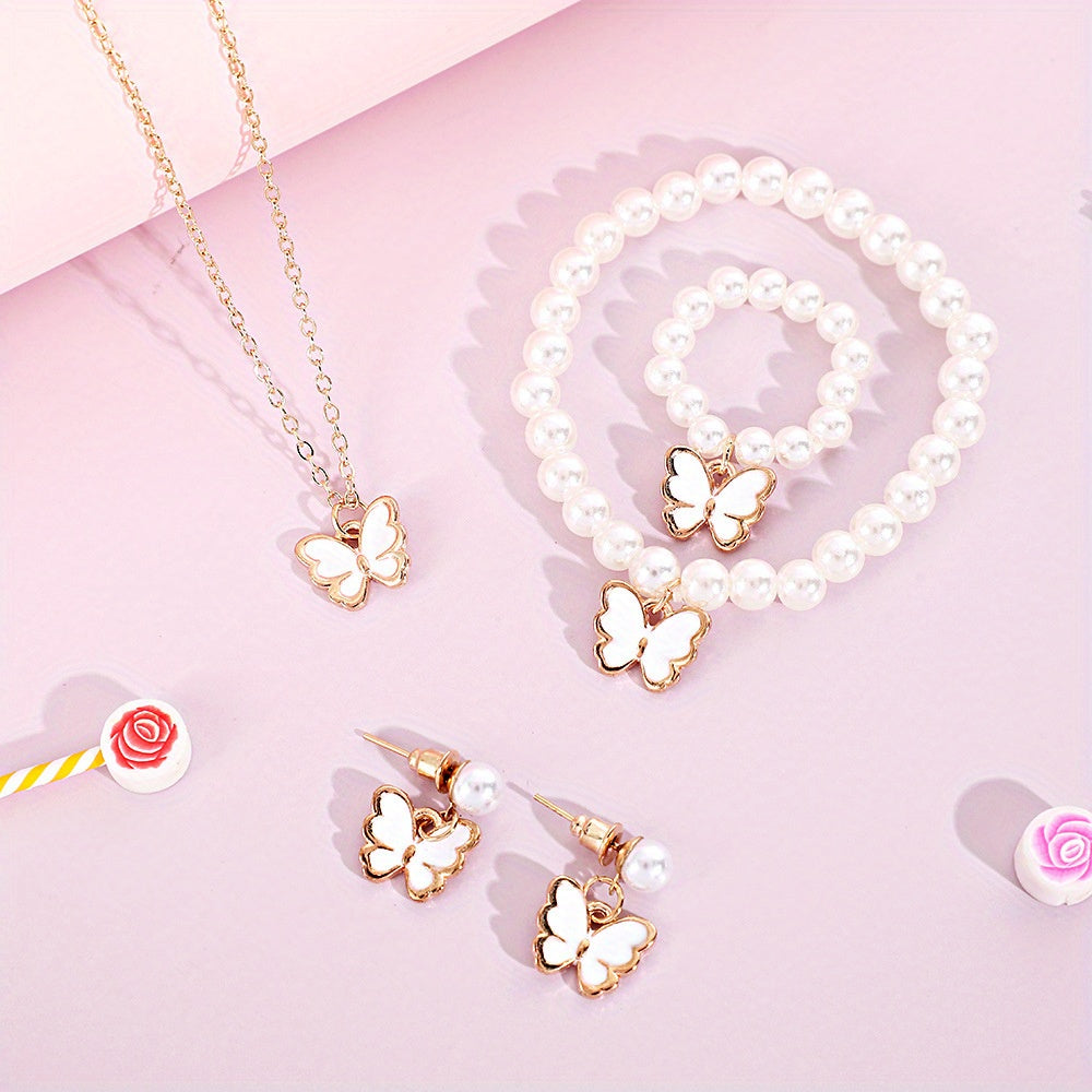 Butterfly Charm Faux Pearl Jewelry Set for Kids