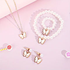 Butterfly Charm Faux Pearl Jewelry Set for Kids