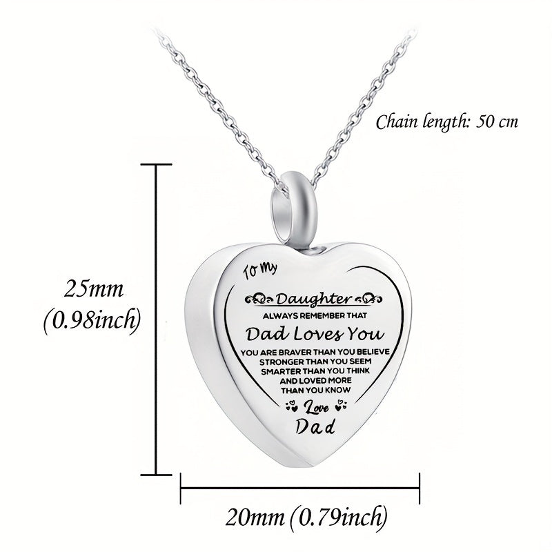 Heart Cremation Urn Necklace Stainless Steel Pendant Keepsake Gift
