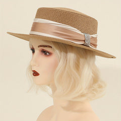 Vintage Style Flower Straw Fedora Sun Hat for Women