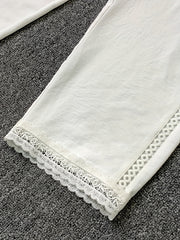 Lace Waist Straight Leg Pants Casual Loose Pants