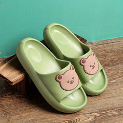 Bear Decor Slide Slippers Open Toe Non Slip Pillow Slippers