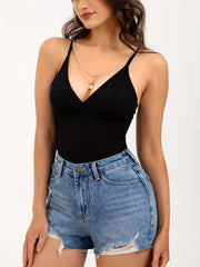 Contrast Lace Bodysuit V Neck Tummy Control Body Shaper