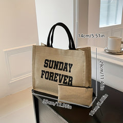 Letter Print Canvas Handbag With Coin Bag Portable Double Handle Tote Bag