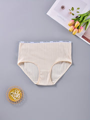 5 Pack Plus Size Panties Set Women's Plus Ribbed Letter Tape Trim Briefs
