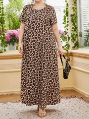 Retro Abaya Dress Women's Plus Leopard Print Maxi Summer Dress