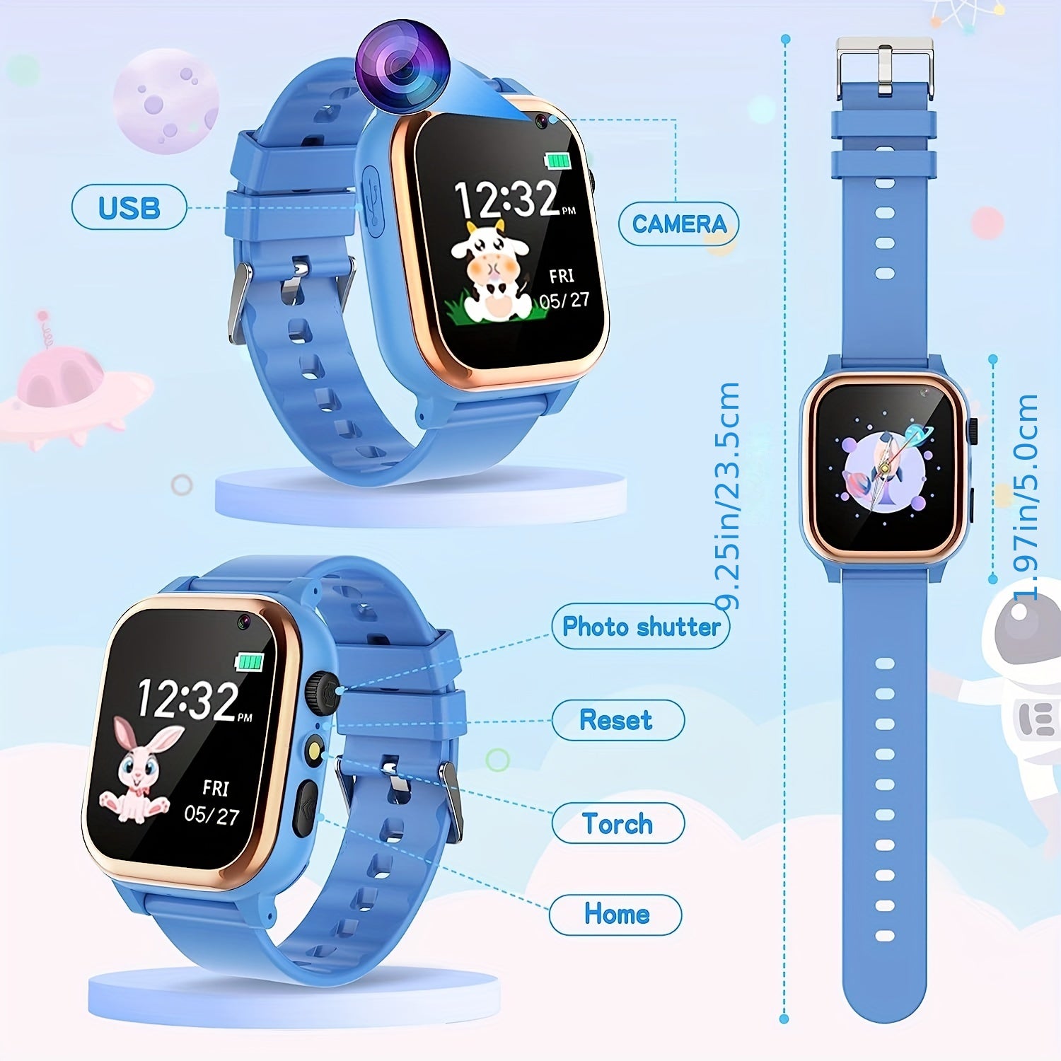 Kids Educational Smartwatch with Games Music Player Photography Video Recording