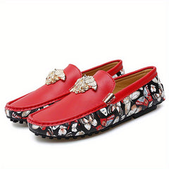 Men's Floral Print Slip On Loafers Smart Casual Dress Up Shoes